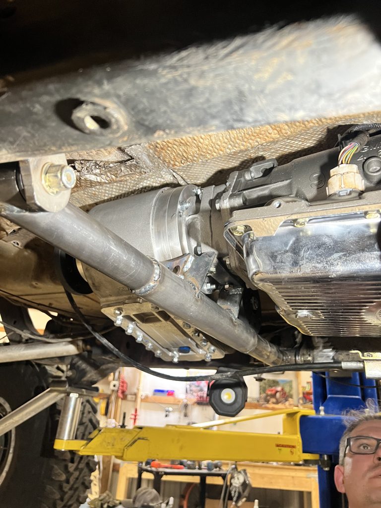 View of the crossmember and how it attaches to the Atlas supporting both the transmission and Atlas transfer case